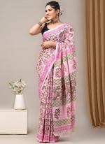 Cotton Light Pink Casual Wear Printed Saree